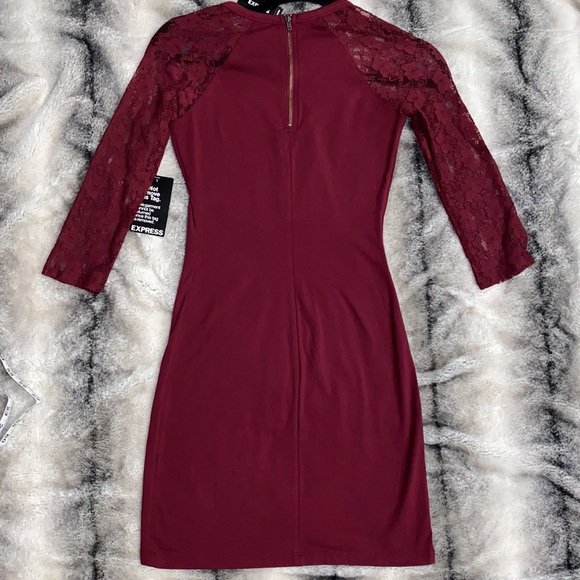 EXPRESS:Maroon Mini Dress Lace Quarter Sleeve NWT - Picture 6 of 6